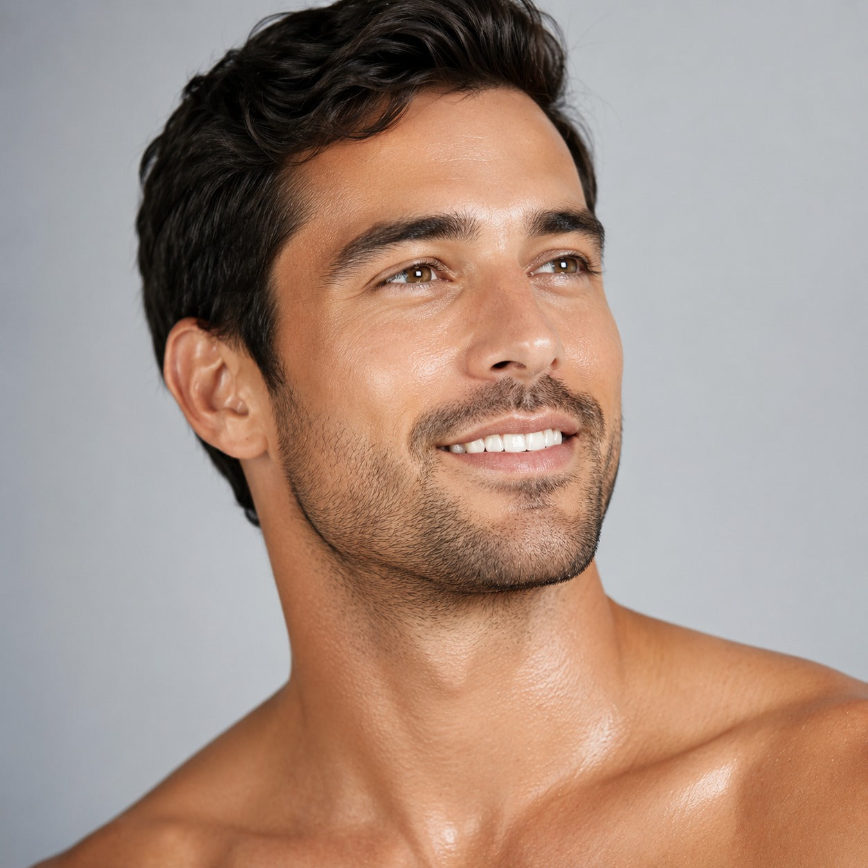 Close-up of male facial skin and stubble